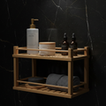Bamboo shower shelf with luxury toiletries
